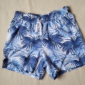 Talbots Linen Short Women's Size Small Blue & White Tropical Print